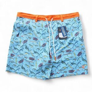 HEYBO Outdoor EBB Tide "Lures" Swim Trunks‎ Men's L Blue / Multicolor